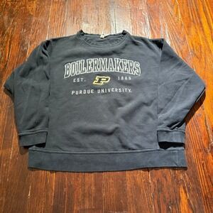 VTG‎ Y2K Purdue Boilermakers Sweatshirt Mens Large Black Ribbed Embroidered